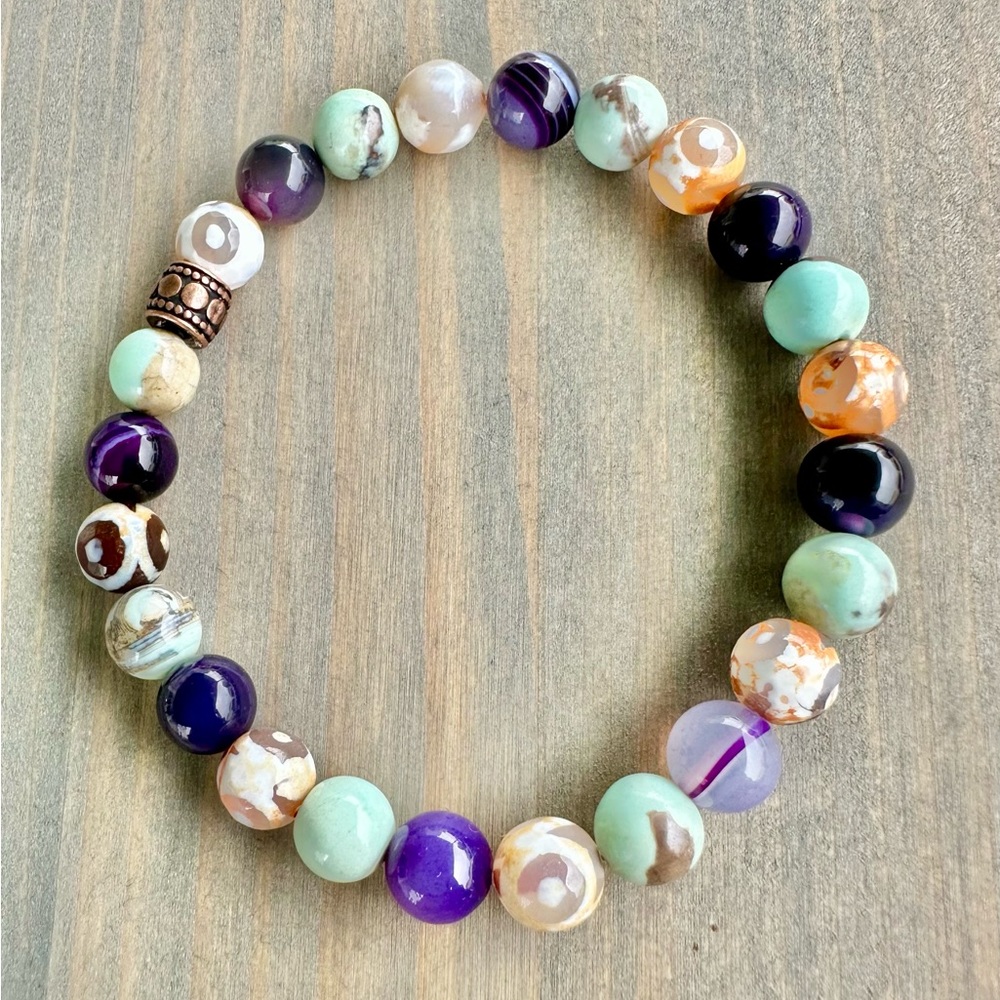 Blue Terra Agate, Purple Banded Agate, Evil Eye Agate - 7.5 inches 8mm